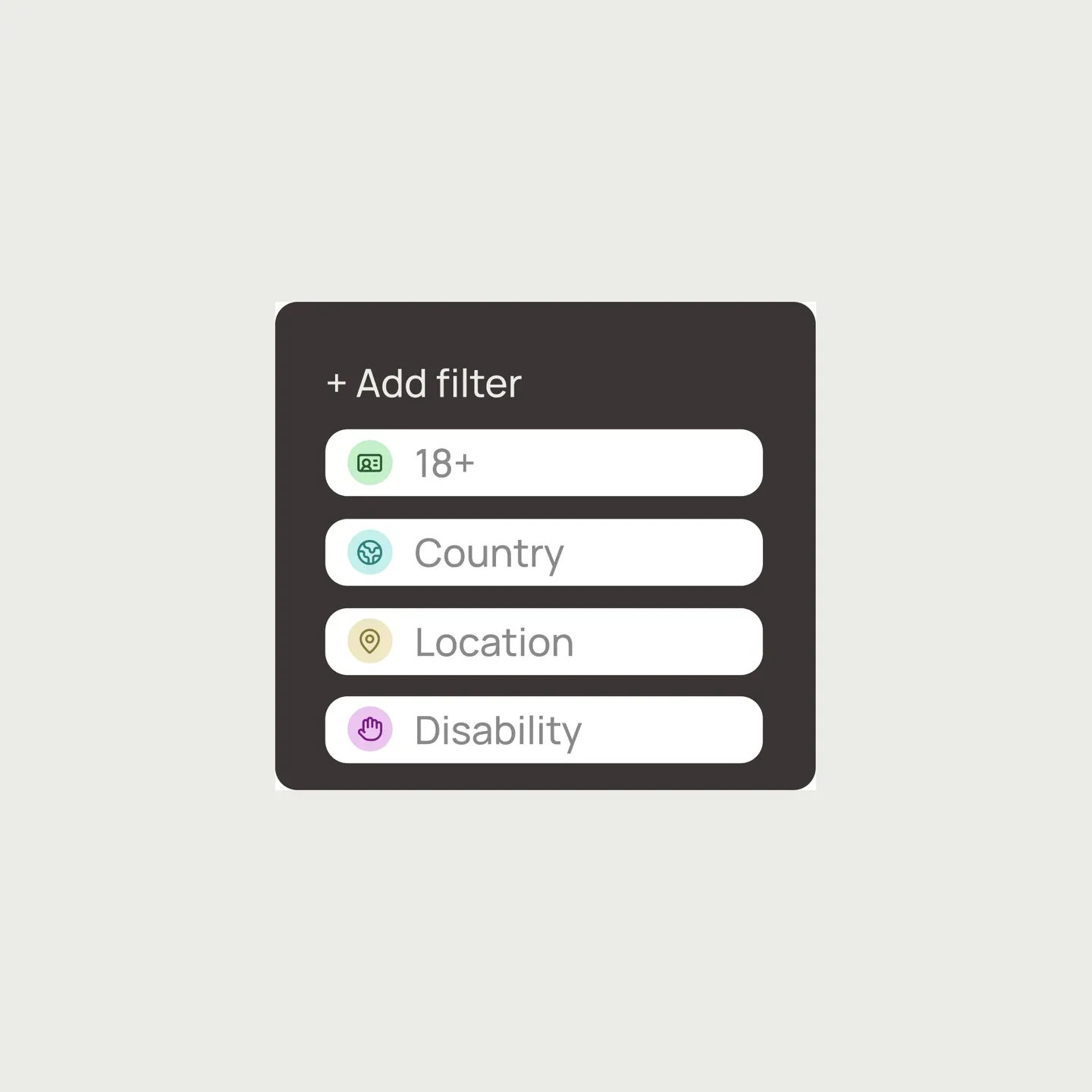 A candidate filter builder with rules for age, country, location and more.