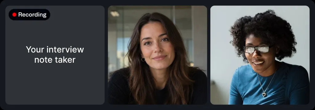 HiPeople joining an interview as the note taker, with the interviewer and candidate on screen.
