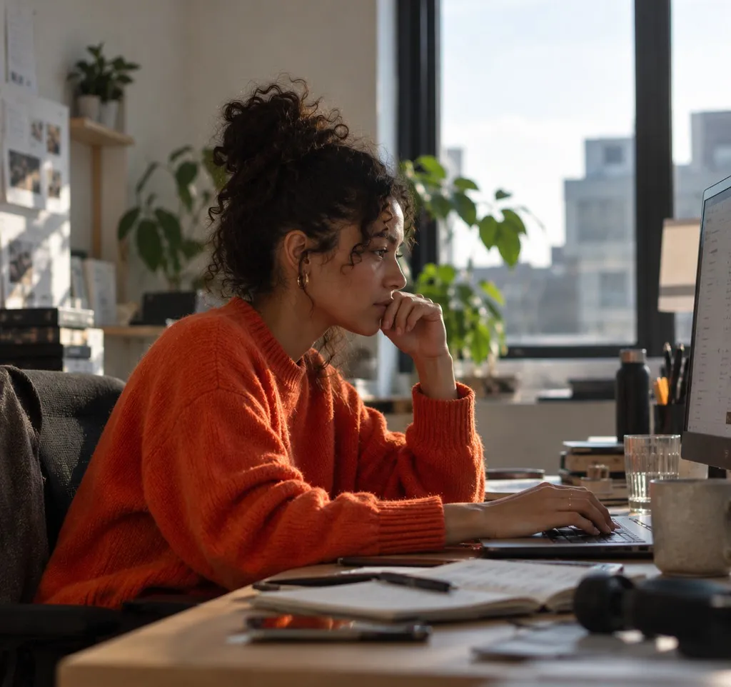 A recruiter at her desk, reviewing candidates