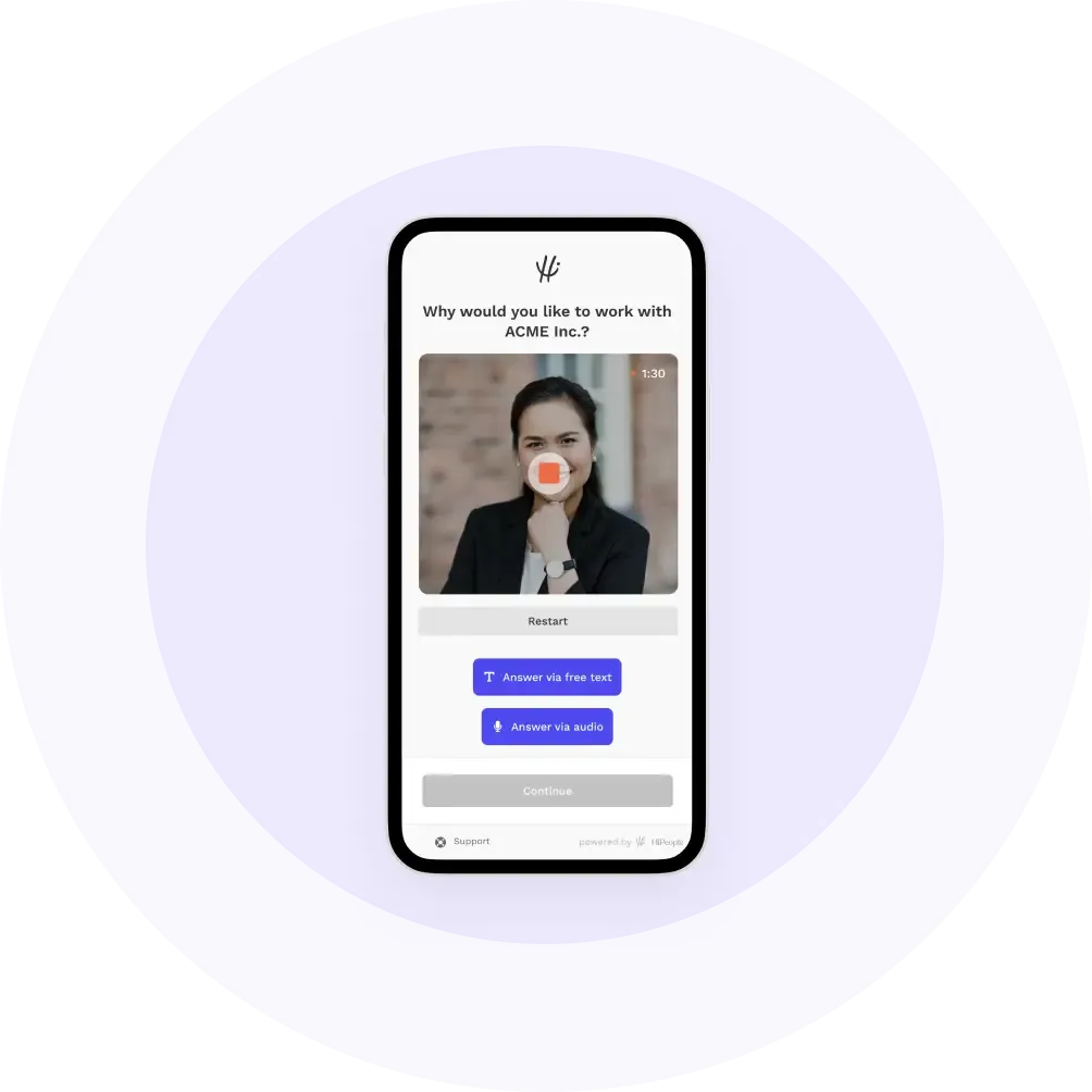 Building custom video interview questions with a drag-and-drop assessment builder in HiPeople.