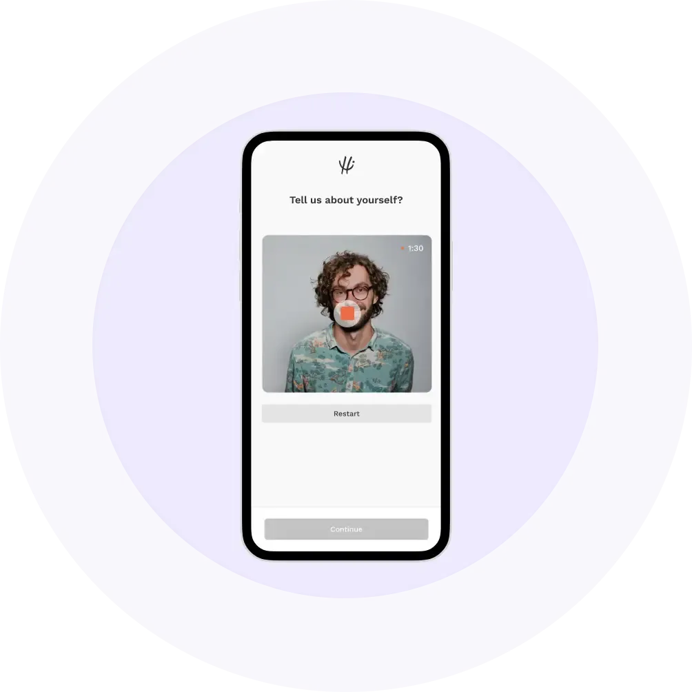 A candidate recording an asynchronous video interview response in HiPeople.